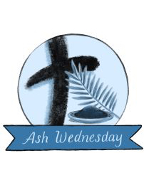 Clipart graphic for Ash Wednesday with a cross and palm frond