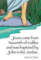 Baptism Clip-Art referencing scripture verse Mark 1:9 Jesus came from Nazareth and was baptized by John in the Jordan