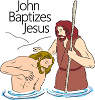 Baptism Clip-Art showing John Baptizing Jesus and including the caption John baptizes jesus