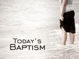 Baptism Clip-Art Photo of women standing in water's edge with Today's Baptism caption