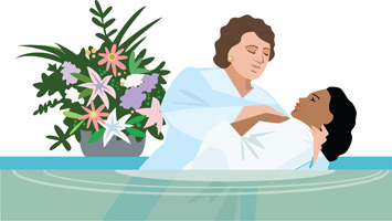 Baptism Clip-Art image of clergyperson baptizing a woman