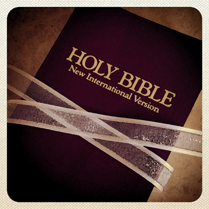 Bible Clip-Art of Holy Bible photograph with ribbons laying over the Bible