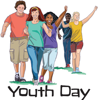 Bible Clip-Art for Kids with five teens walking and YOUTH DAY CAPTION