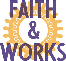 Clip-Art Image of gears with caption FAITH & WORKS