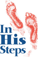 Clip-Art Image of footprints with caption IN HIS STEPS