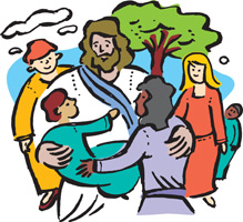 Clip-Art Image of Jesus sitting with children