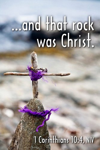 Christian Easter Photo of cross on a rock and Scripture caption