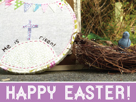 Christian Easter Photo of bird nest and Happy Easter caption