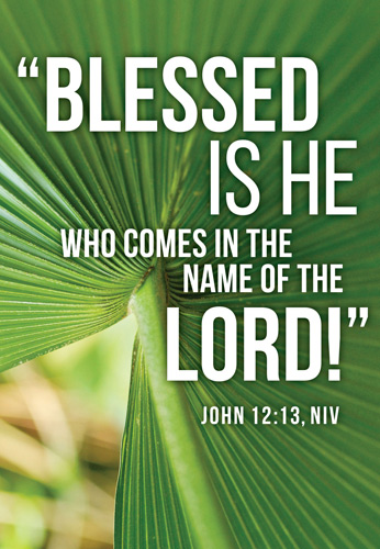 Christian Easter Photo with Palm Background and Blessed caption