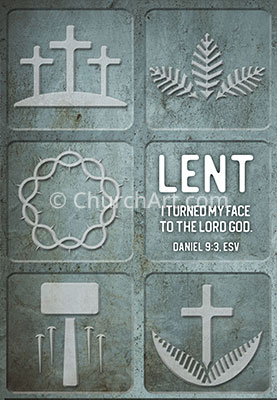Covers for church bulletins featuring lent scriptures and imagery