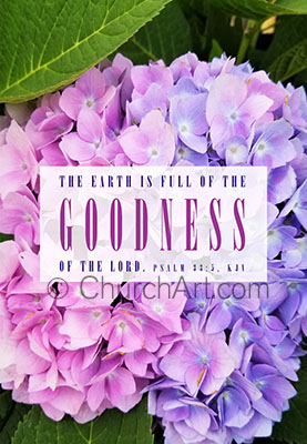 Bulletin cover example of flower and caption the earth is full of the goodness of the Lord