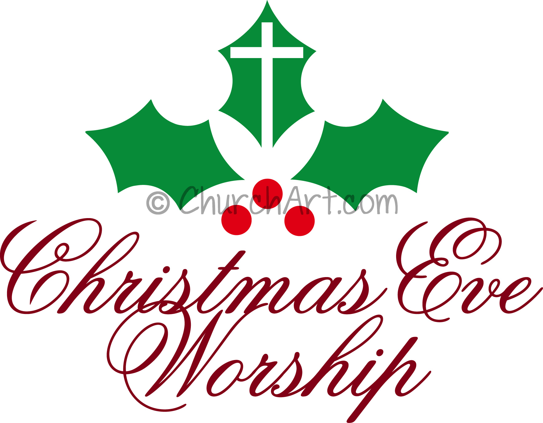 Clip-art illustration for Church Christmas Eve Worship Service featuring cross and holy