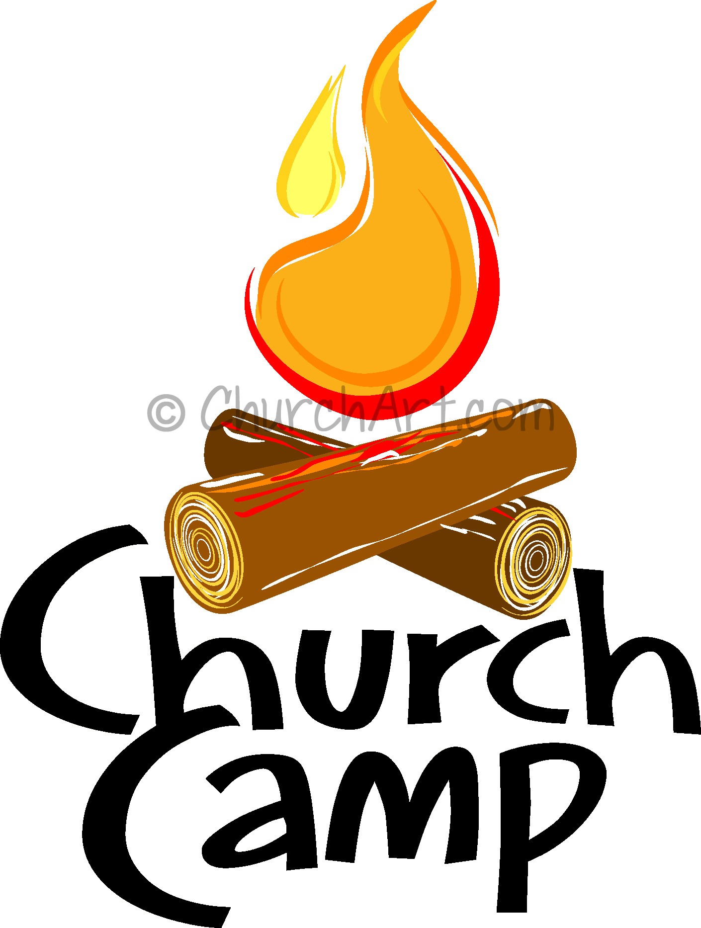 Clip art image for Church Camp featuring bonfire with logs and fire