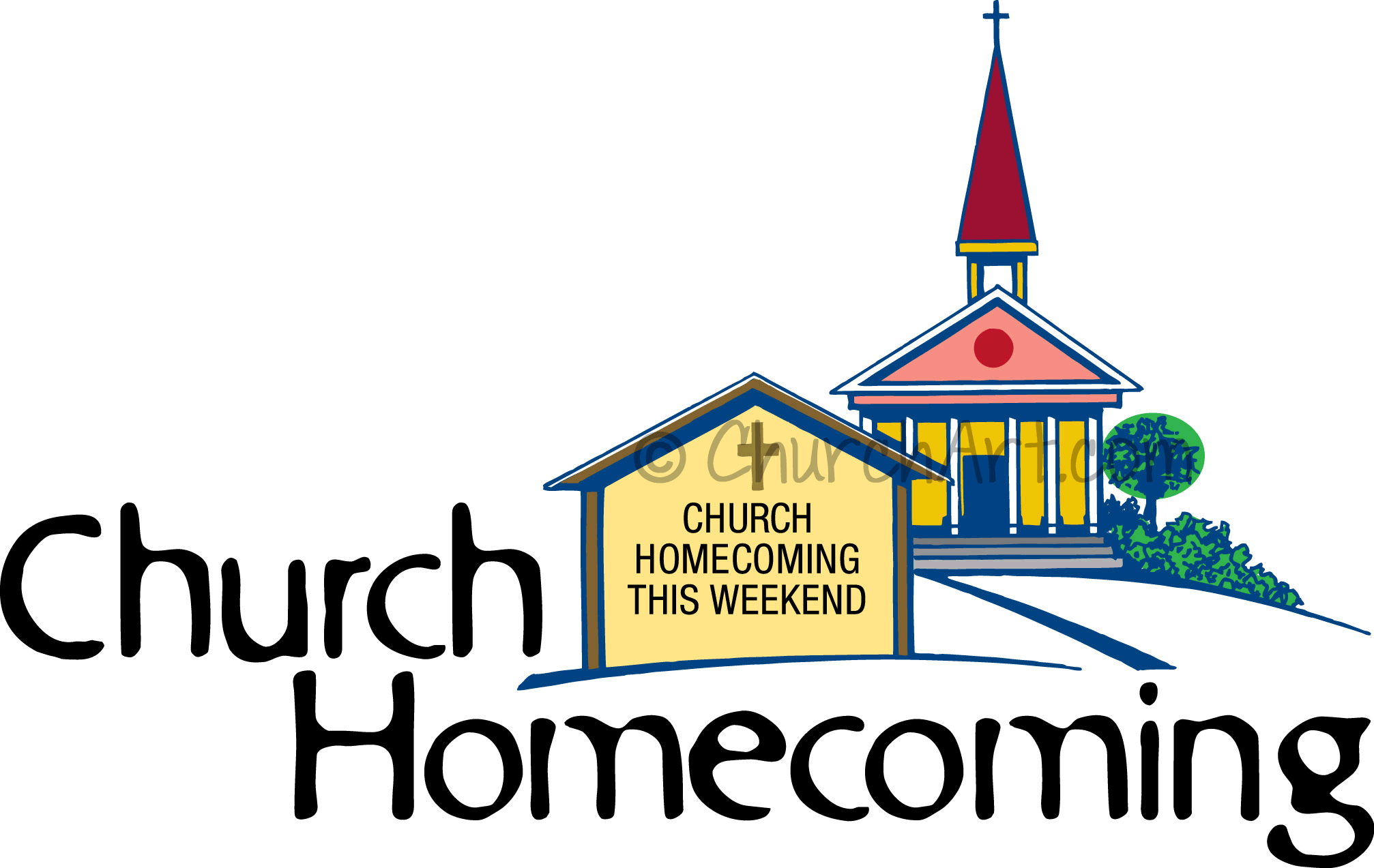 Church clip art image with steeple for Church Homecoming Sunday