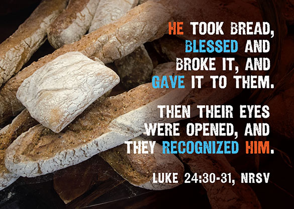 Easter Religious Photo of breaking bread with Scripture Caption