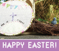 Easter Religious Photo of bird nest and Happy Easter caption