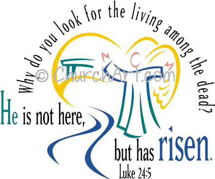 Religious Easter clip art proclaiming Jesus' resurrection