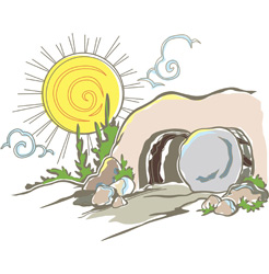 Empty Tomb Clipart with bright sun for Jesus Christ's Resurrection