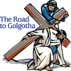 Jesus carrying his own cross on the Road to Golgotha clipart