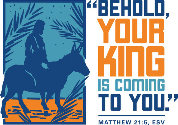 Behold your King is Coming To You Clipart image featuring Jesus on a Donkey from Matthew 21