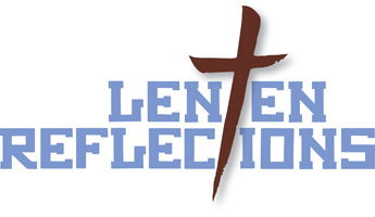 Brown hand-drawn, free-style cross. Captioned with Lenten Reflections.
