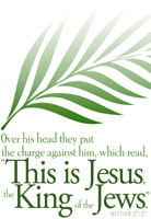 Green Palm Branch Captioned with Matthew 27:37. Text in Green