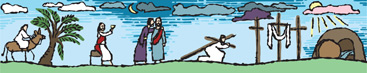 Palm Sunday Clip-Art Image banner of evolution of passion week from palm sunday to the empty tomb