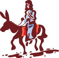 Palm Sunday Clip-Art Image With Jesus riding on a donkey