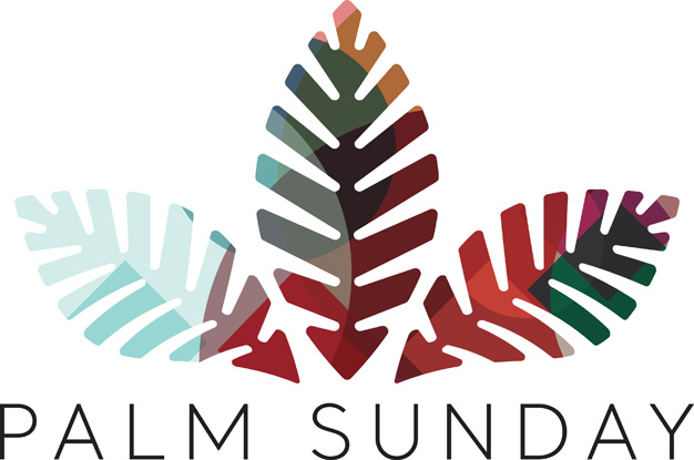 Palm Sunday Clip-Art Image with three leaves and Palm Sunday Caption