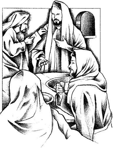 Passover Clip-Art black and white image of Jesus and his disciples at the last supper