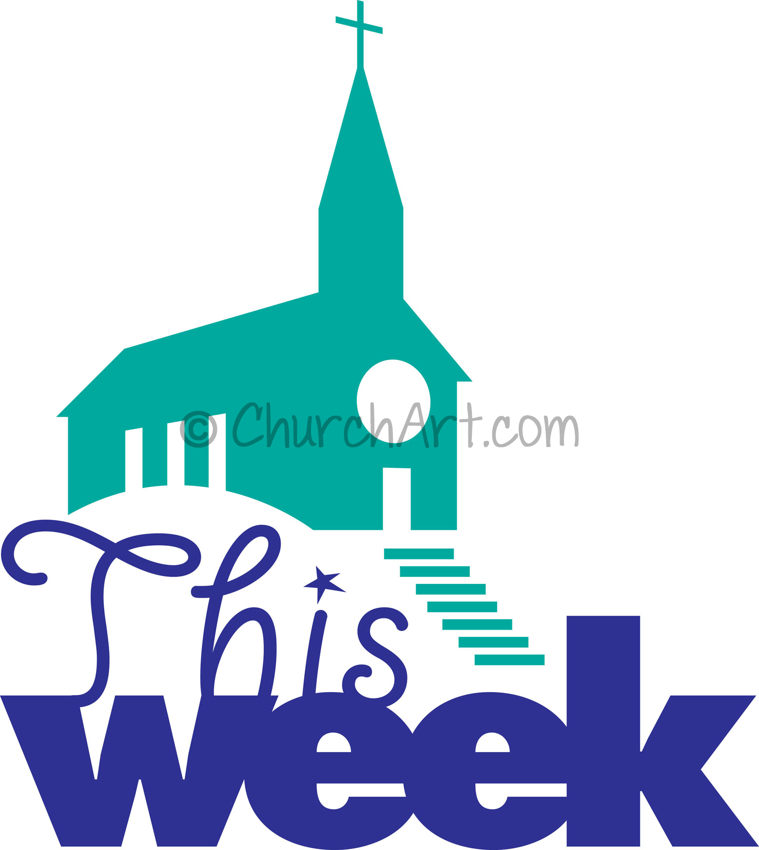 Clipart for upcoming church events this week featuring church with cross and steeple