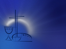 Cross, communion cup and bread as background illustration