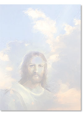 Color background showing a sky and an image of Jesus